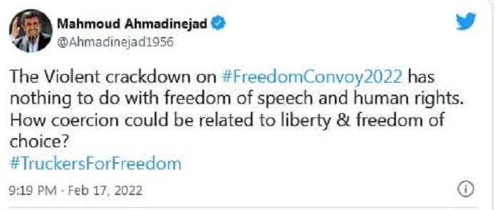 حمایت احمدی‌نژاد از کامیون‌داران کانادایی