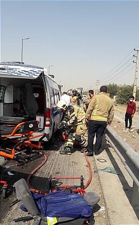 مرگ دلخراش تکنسین آمبولانس در تصادف با کامیون+تصاویر