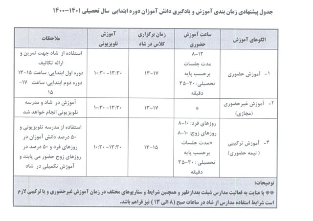 اعلام ساعات کلاسی در «شاد»