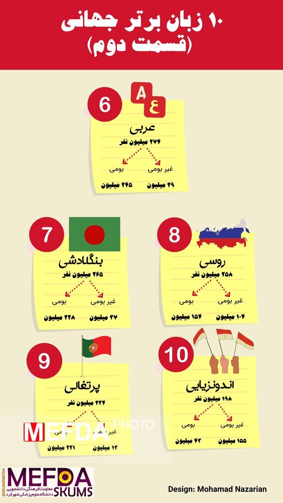 ۱۰ زبان برتر دنیا کدامند؟ / اینفوگرافیک